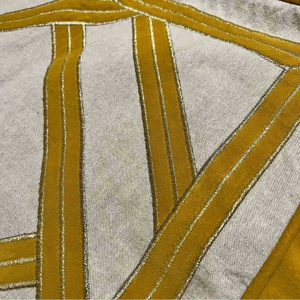 Rodeo Home Pair of Yellow Cream Geometric Pillow Covers 20x20 Textured Velvet